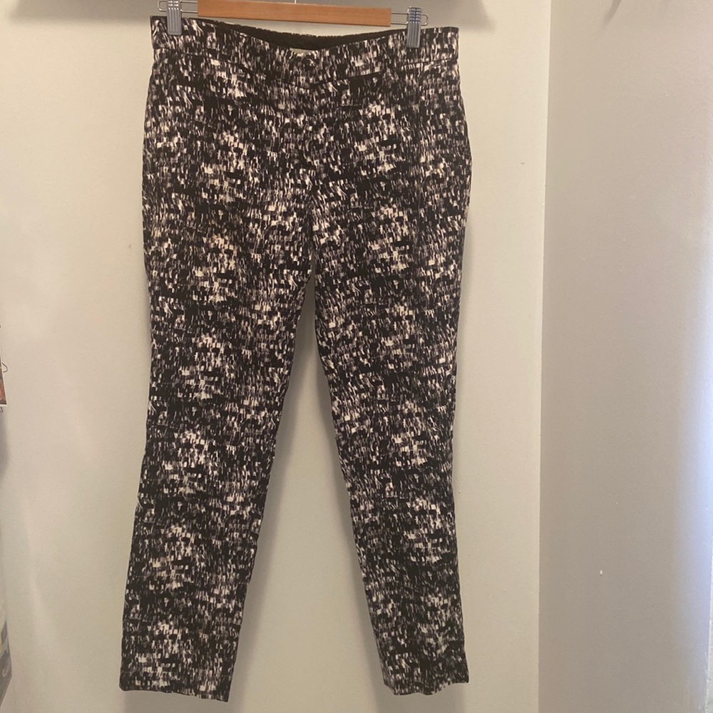 Grey black and white abstract print trousers